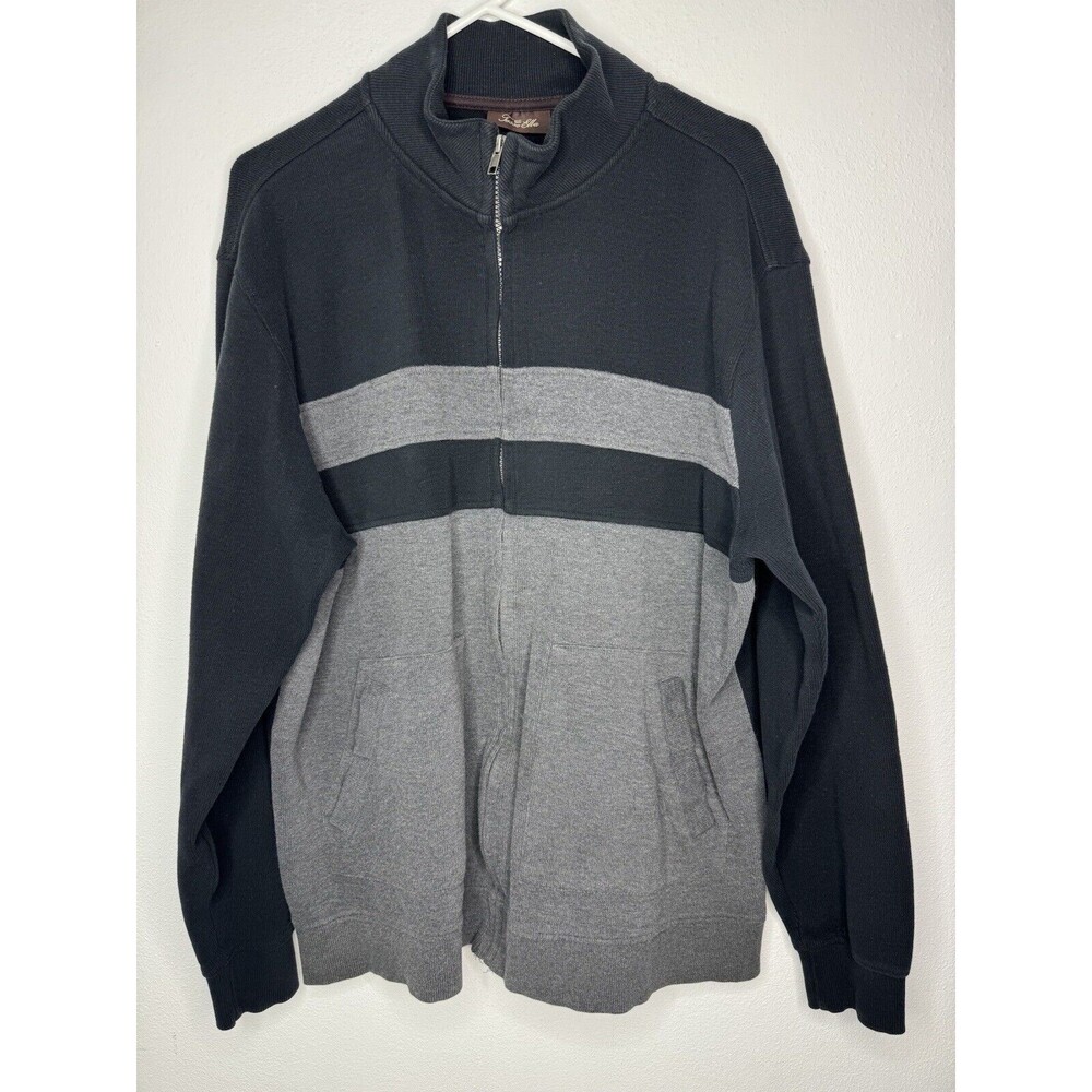 Tasso Elba Pullover Black Gray Full Zip Long Sleeve Golf Shirt Mens Size XL